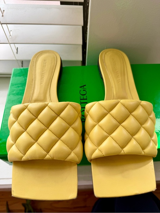 Bottega Veneta Shoes - Bottega Veneta Quilted Yellow Leather Slide Mules